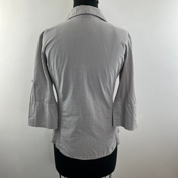 JAMES PERSE Gray Top Cotton 3/4 Sleeve Pockets Collared Classic Button-Up Size 3 - Picture 5 of 8